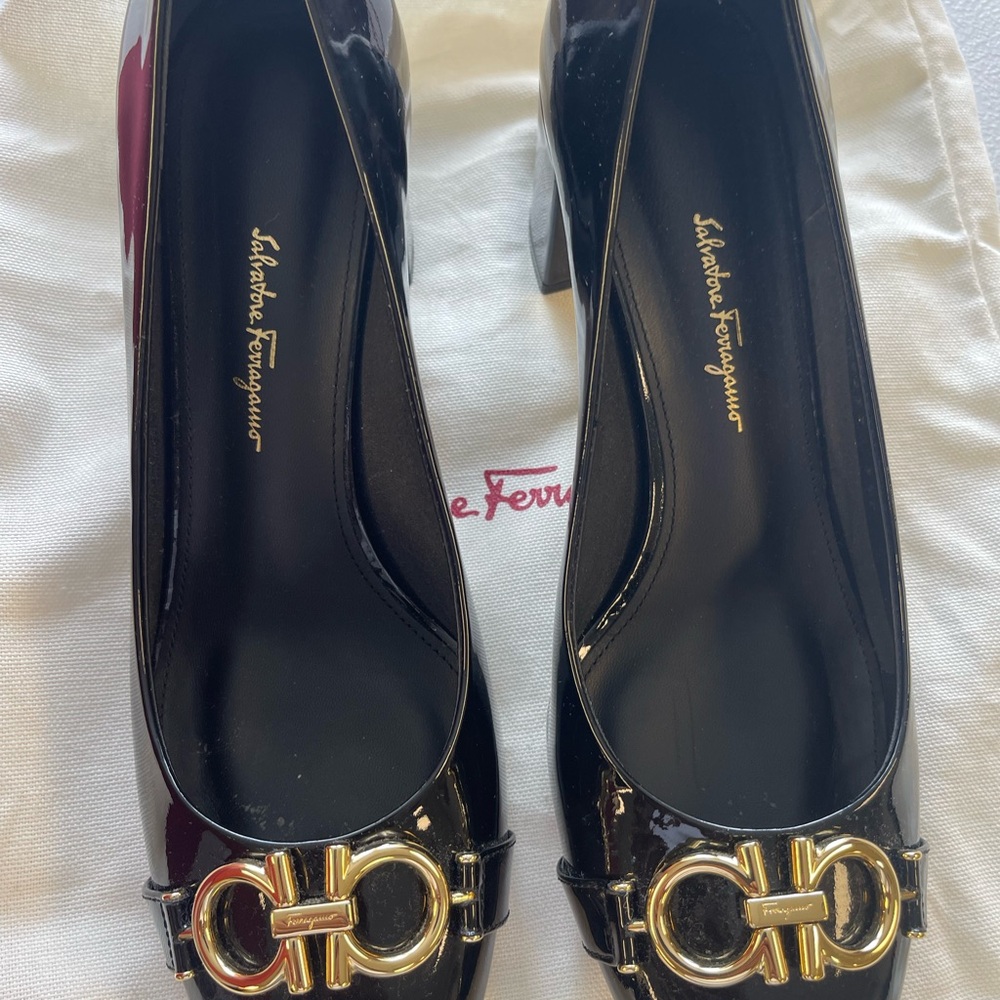 Salvatore Ferragamo Black Heels with Gancini Hardware